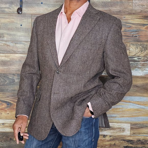 Luigi Bianchi Mantova Other - Luigi Bianchi Mantova Wool Brown Herringbone Dual Vent Blazer Sport Jacket 42R